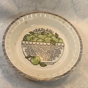 Apple Pie Recipe Vintage Ceramic Baking Dish Stamped USA On Bottom Used 11 Inch